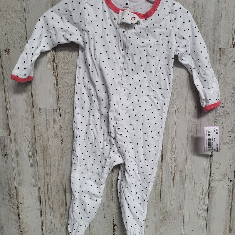 3/6M White Polka Dot Slee, White, Size: Girl NB-3m