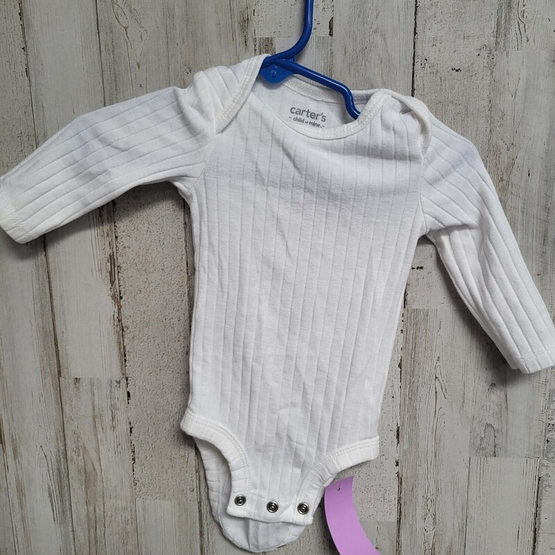 0/3M White Ribbed Onesie, White, Size: Girl NB-3m