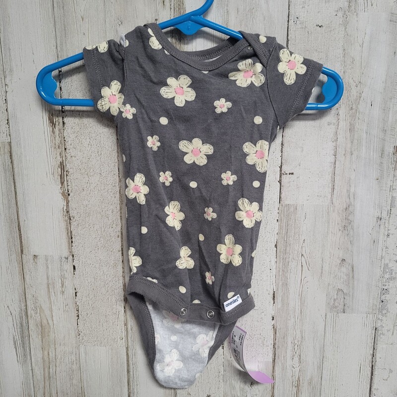 0/3M Grey Flower Onesie, Grey, Size: Girl NB-3m