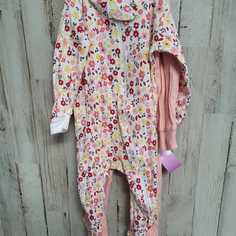 6M 2pk Pink Flower Sleepe, Pink, Size: Girl 6-12m