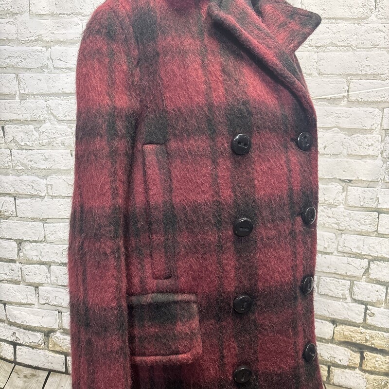 Coach Pea Coat, Plaid, Size: X-small