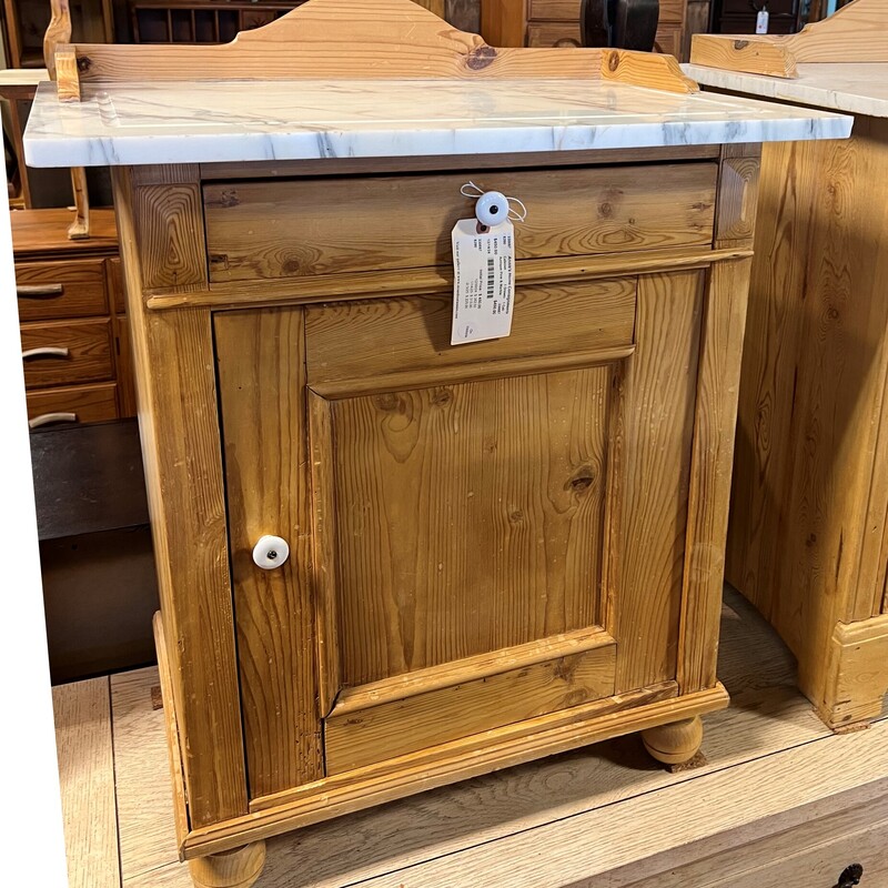 Antique Pine & Marble, 1 Drawer, 1 Cabinet
28in x 19in x 36in tall