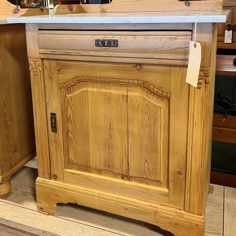 Antique Pine & Marble, 1 Drawer, 1 Cabinet
28in x 19in x 36in tall