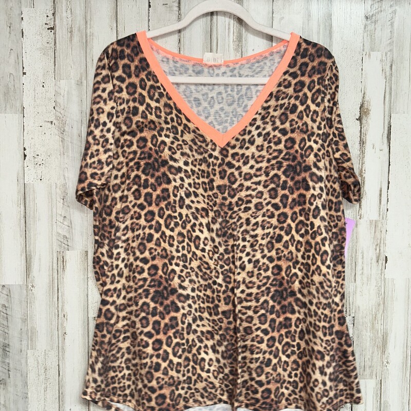 L Cheetah V Cut Top, Tan, Size: Ladies L