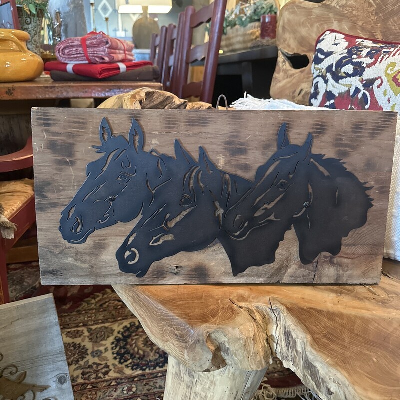 Metal Horses On Barnwood