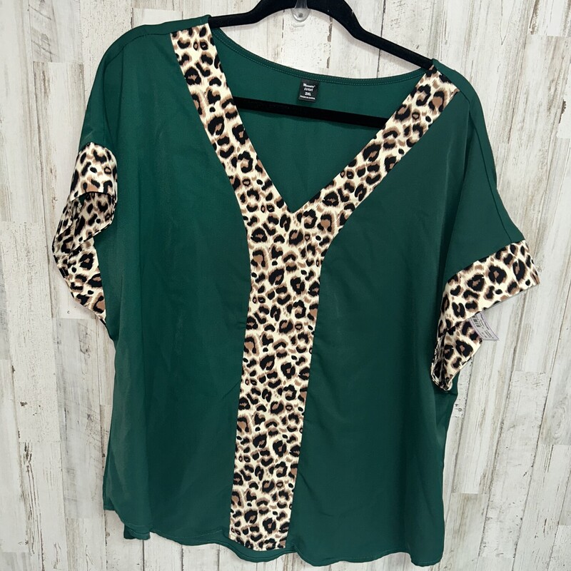 2X Green Leopard Trim Top