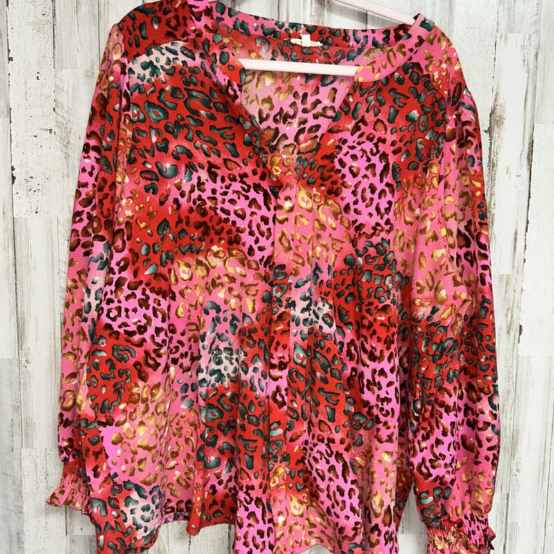 2X Pink Leopard Print Top