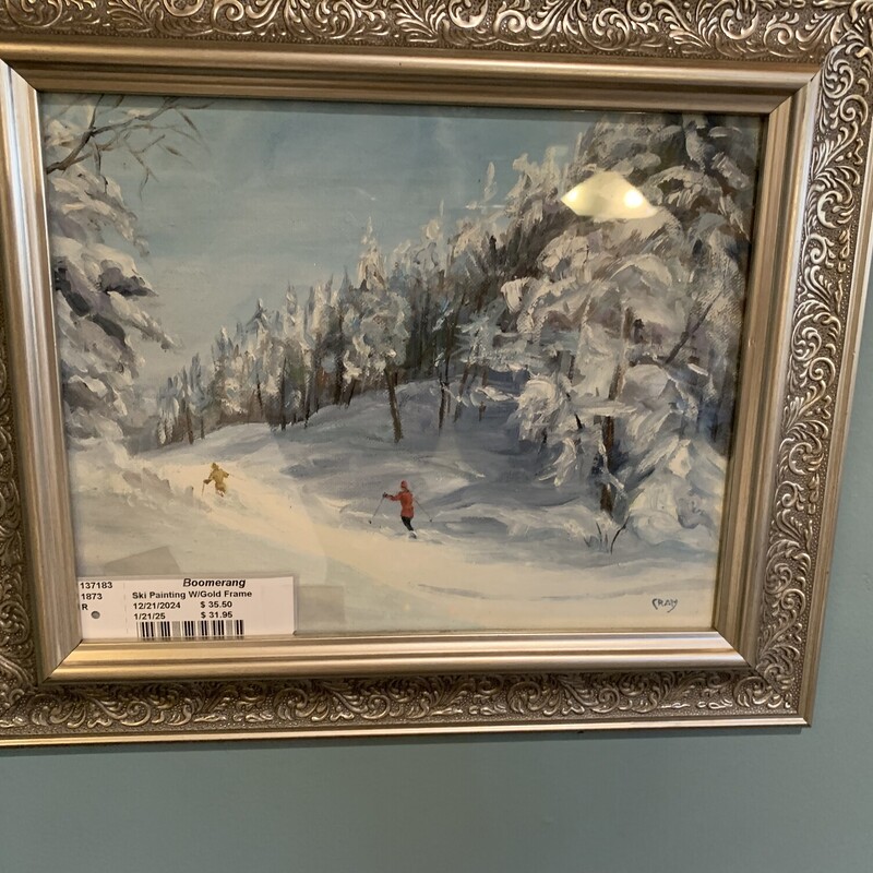 Ski Painting W/Gold Frame