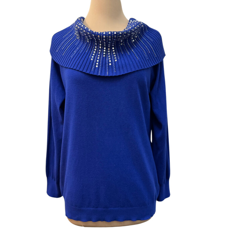 Aaeda Cowl Drape Sweater<br />
Bejeweled Detail<br />
Color:  Royal<br />
Size: Large