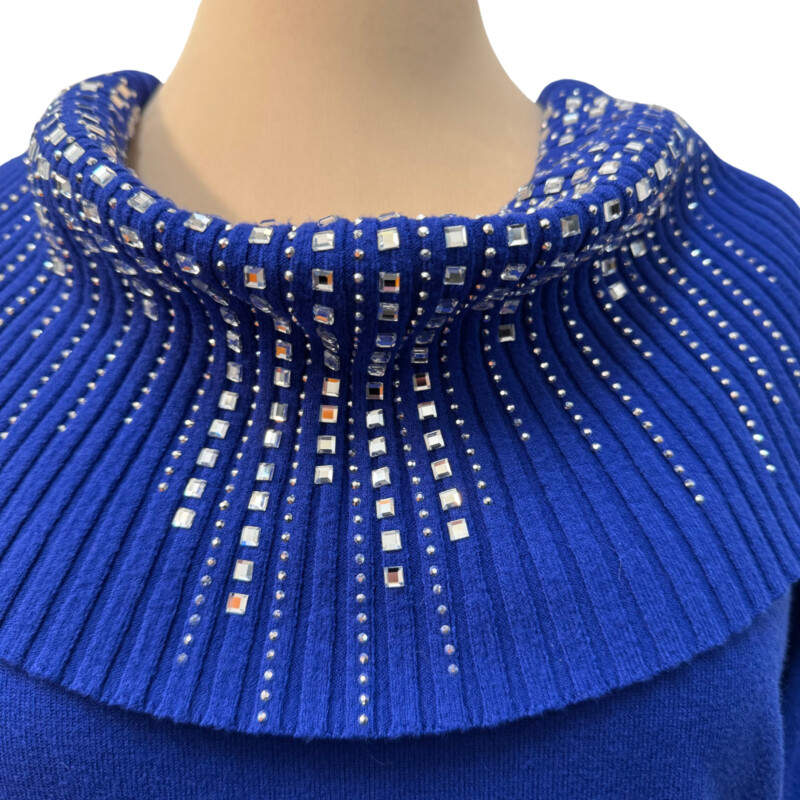 Aaeda Cowl Drape Sweater<br />
Bejeweled Detail<br />
Color:  Royal<br />
Size: Large