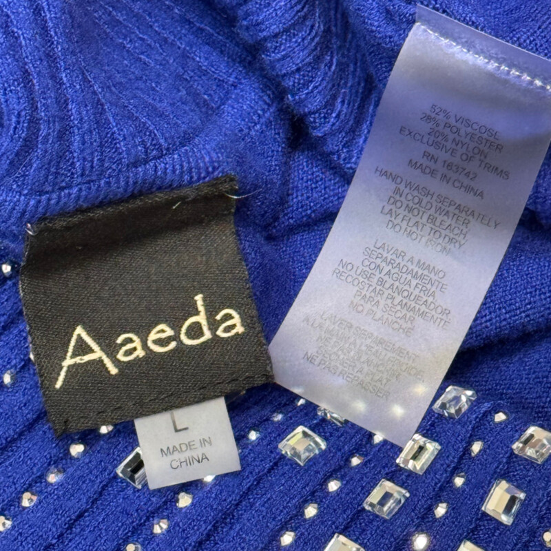 Aaeda Cowl Drape Sweater<br />
Bejeweled Detail<br />
Color:  Royal<br />
Size: Large