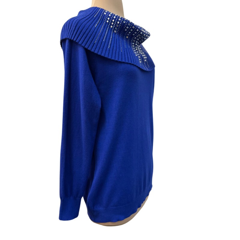 Aaeda Cowl Drape Sweater<br />
Bejeweled Detail<br />
Color:  Royal<br />
Size: Large