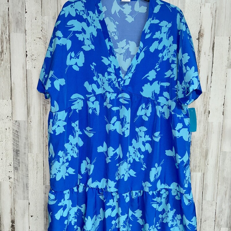 2X Blue Floral Print Dres