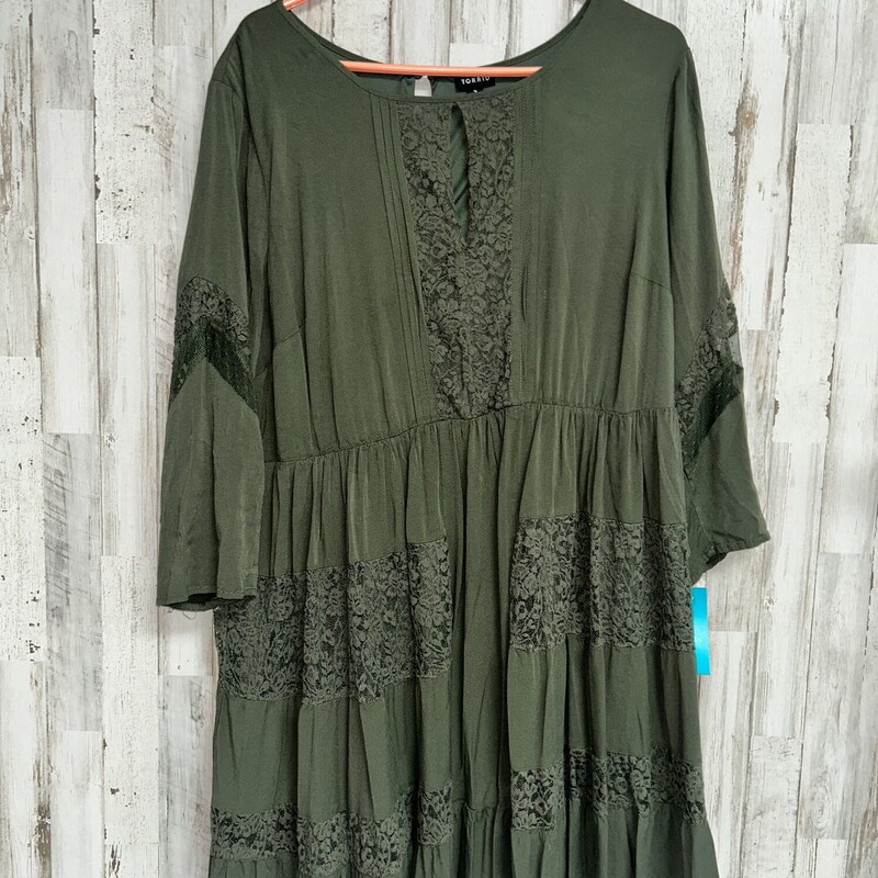 2X Olive Lace Trim Dress