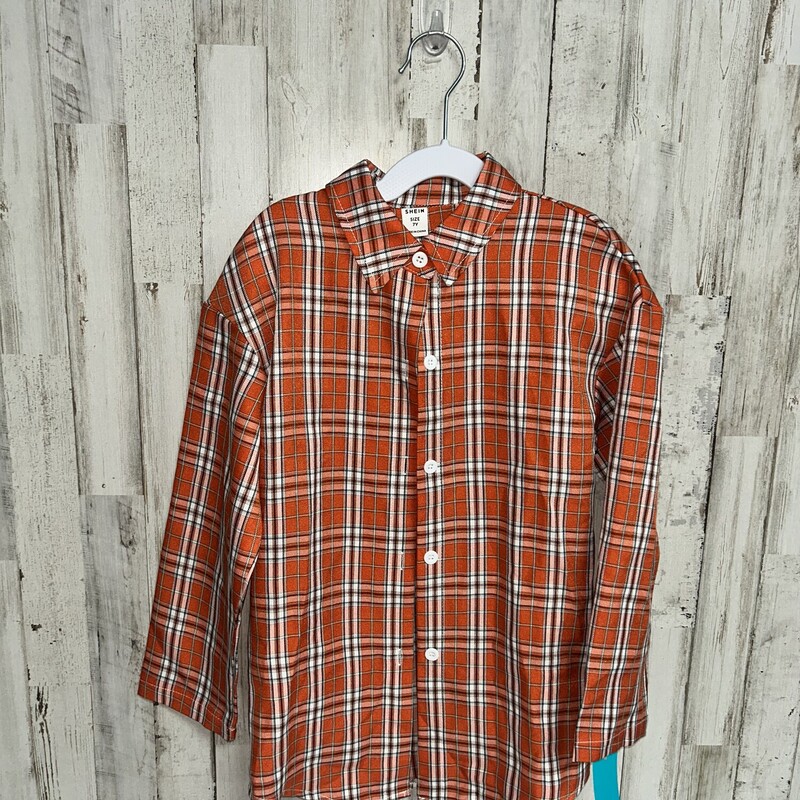 7 Orange Plaid Button Up