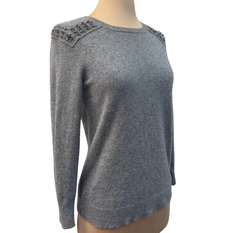 J Crew Bejeweled Sweater<br />
Cashmere and Wool<br />
Color: Gray<br />
Size: XS