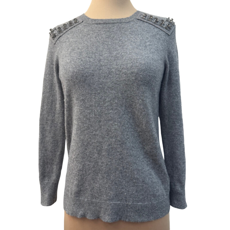 J Crew Bejeweled Sweater<br />
Cashmere and Wool<br />
Color: Gray<br />
Size: XS