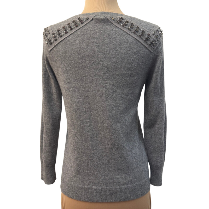 J Crew Bejeweled Sweater<br />
Cashmere and Wool<br />
Color: Gray<br />
Size: XS