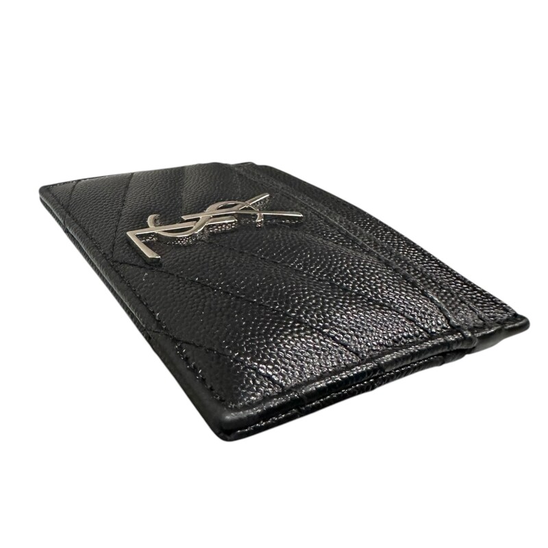 Saint Laurent Black  Monogram Grained Leather Card Holder<br />
<br />
Style Code: TGR423291.0518<br />
<br />
Dimensions:<br />
2.9H x 4.1W x 0.3D<br />
<br />
Very Good condition. Some minor scratching on hardware.<br />
<br />
Comes with original dust bag and box.