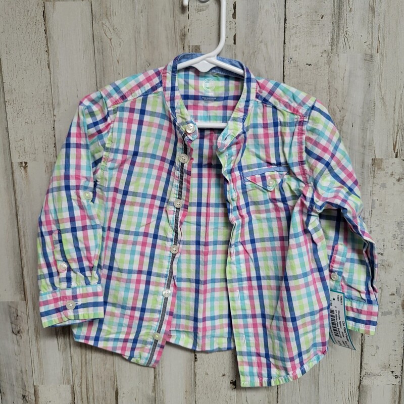 2T White Plaid Button Up