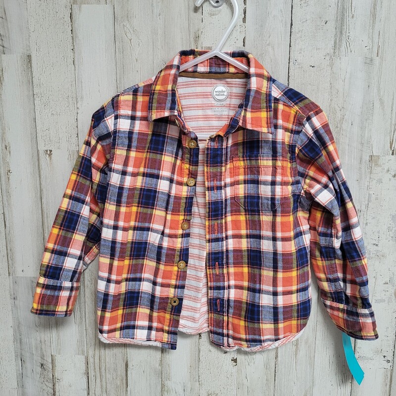 2T Orange Plaid Button Up