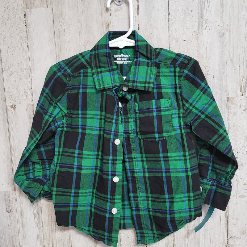 2T Green Plaid Button Up