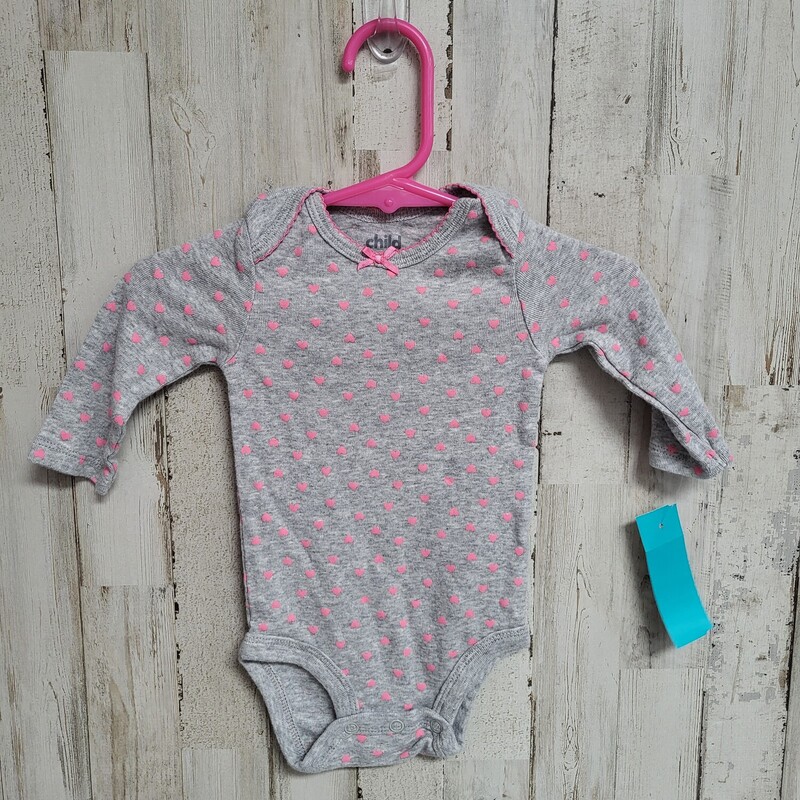 0/3M Grey Heart Onesie, Grey, Size: Girl NB-3m