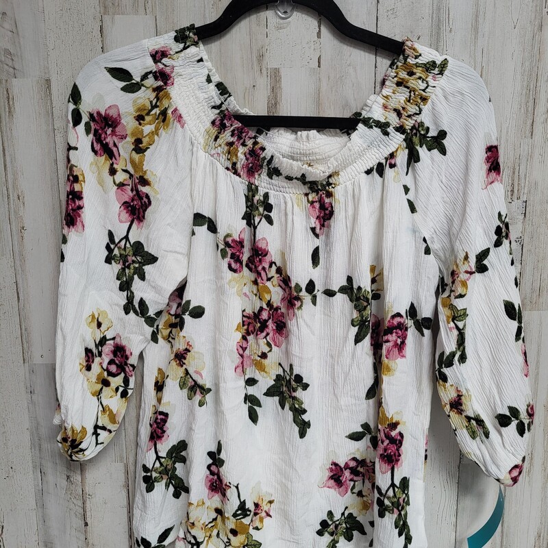 L White Floral Print Top