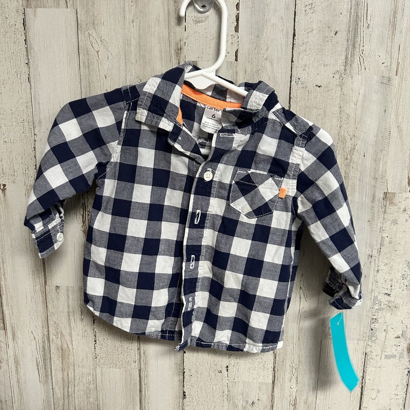 6M Navy Plaid Button Up, Blue, Size: Boy 0-9m