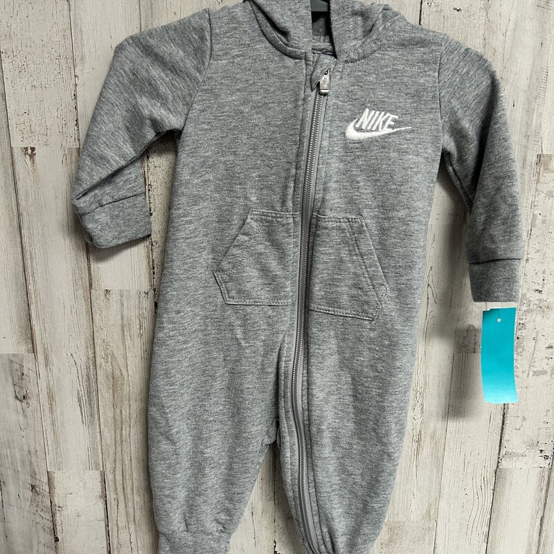 6M Grey Logo Zip Romper, Grey, Size: Boy 0-9m