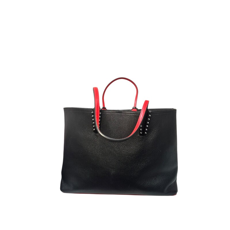 Louboutin Cabata Tote Black

Dimensions:
15W x 11 1/2H x 5D. (Interior capacity: large.)
8 1/2 strap drop.
Pouch: 8 1/2W x 6 1/2H x 1/4D.
2.5 lb.

In very god condition. Light wear throughout the bag.

Comes with original dust bag. No box.