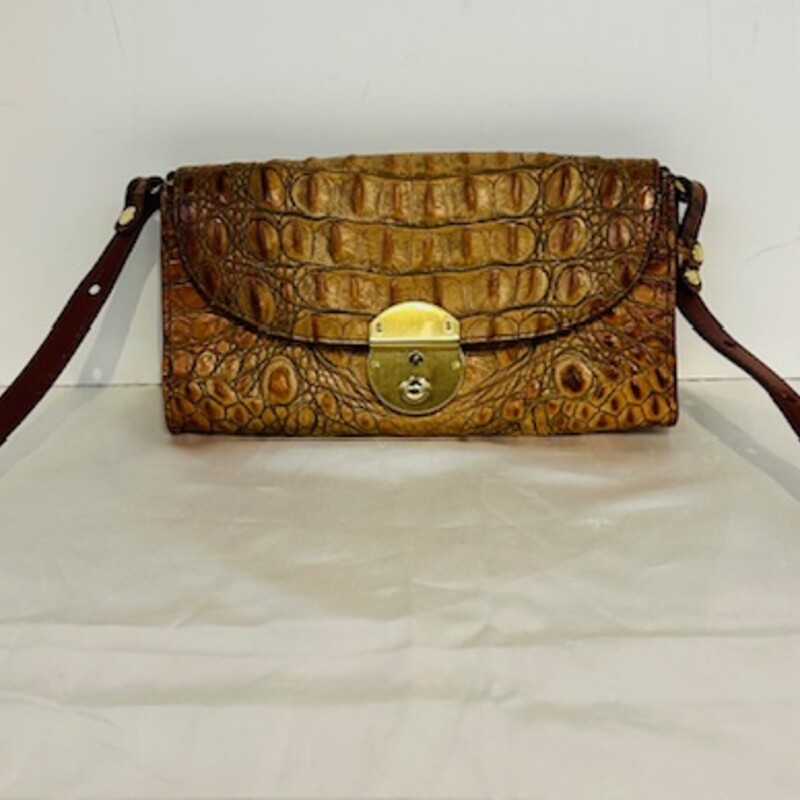 Brahmin Locked Croc Crossbody Handbag
Brown Tan Gold Size: 8 x 5H
Comes with key