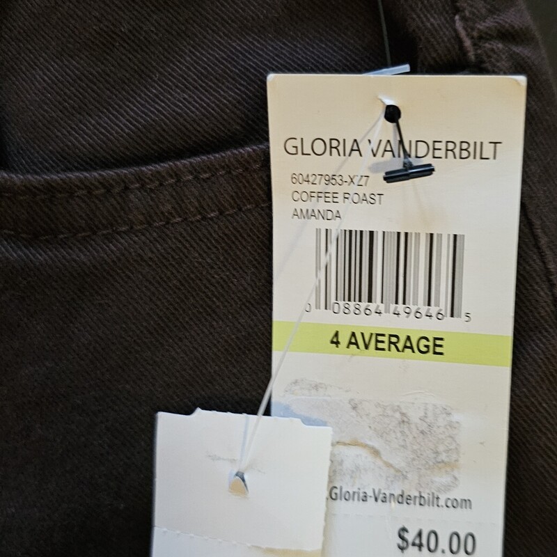New Gloria VanderbilT JEA, BROWN, Size: 4 AVERAGE