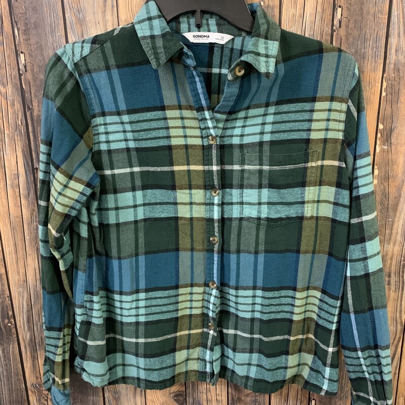 Green Blue Plaid Shirt, Size: XS