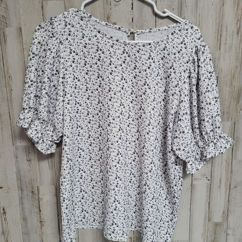 M White Floral Puff Top