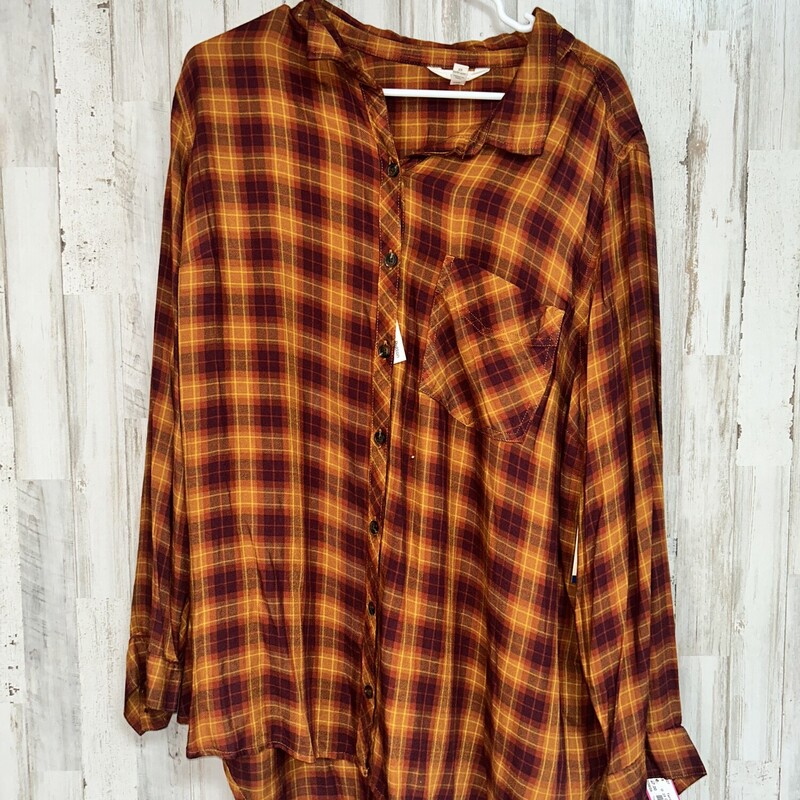 2X Orange Plaid Button Up