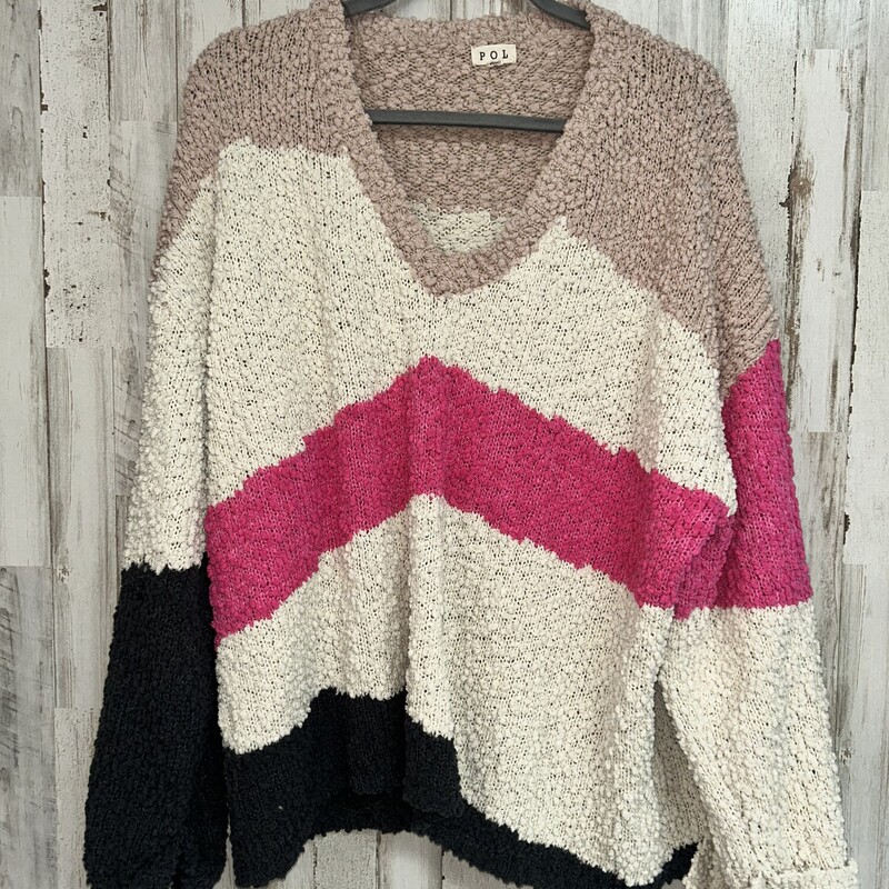 L Popcorn Stripe Sweater, Beige, Size: Ladies L