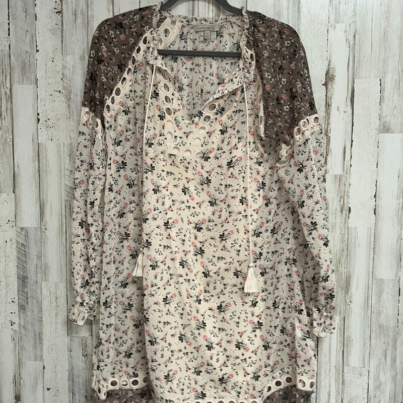 S Beige Sheer Floral Dres