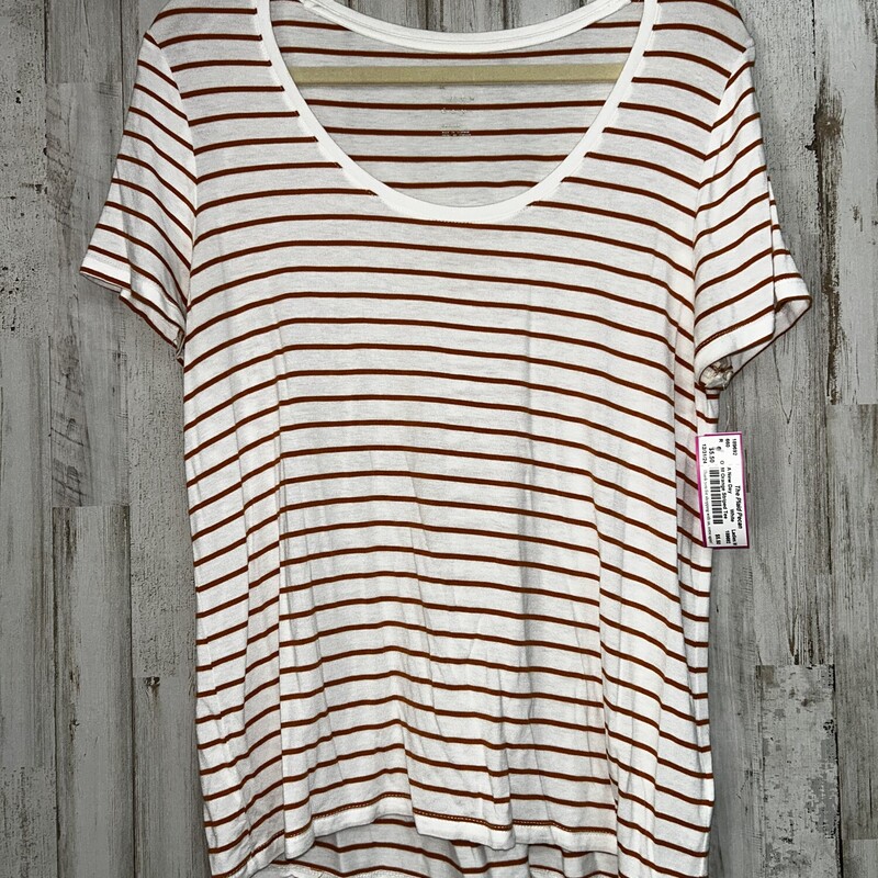 M Orange Striped Tee, White, Size: Ladies M