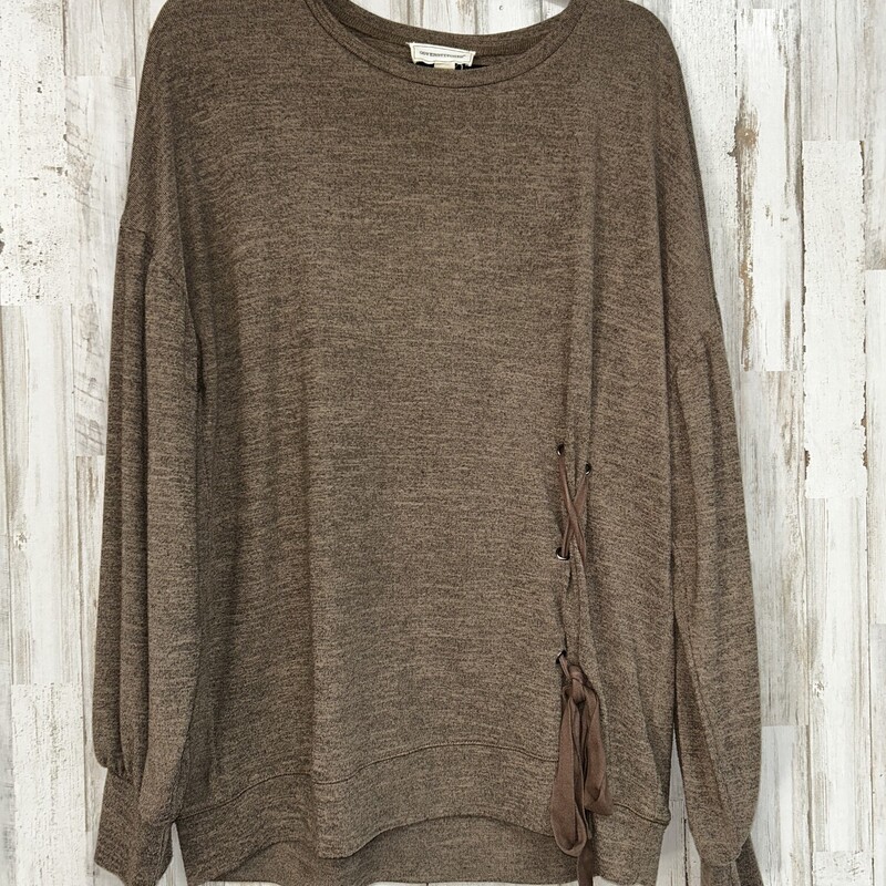 L Brown Knit Lace Up Top