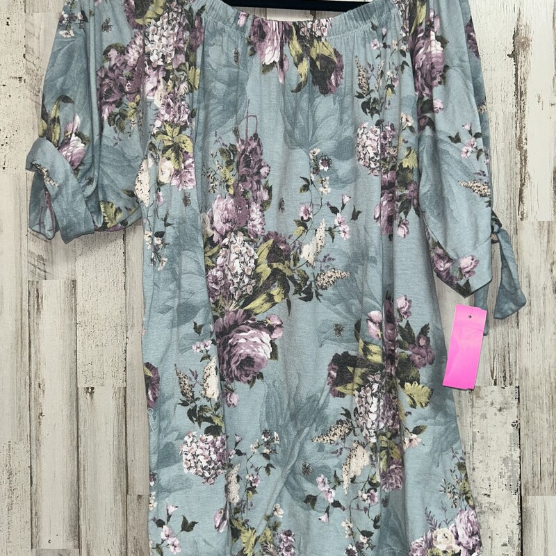 1X Teal Floral Print Top