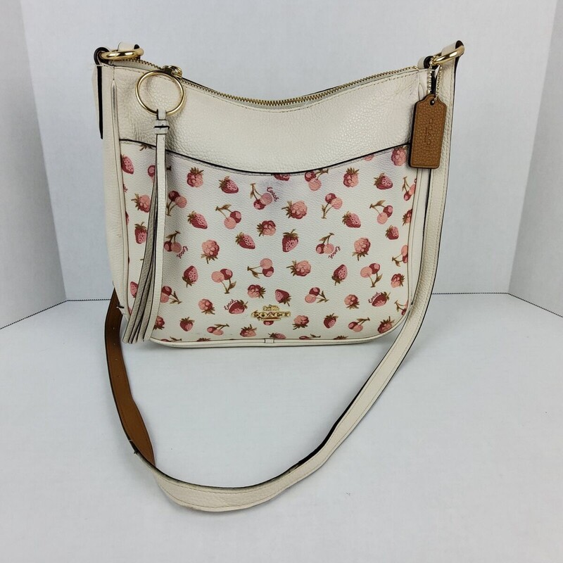 Coach Berries Leather Crossbody Satchel
Cream Red Pink Gold Size: 11 x 10H