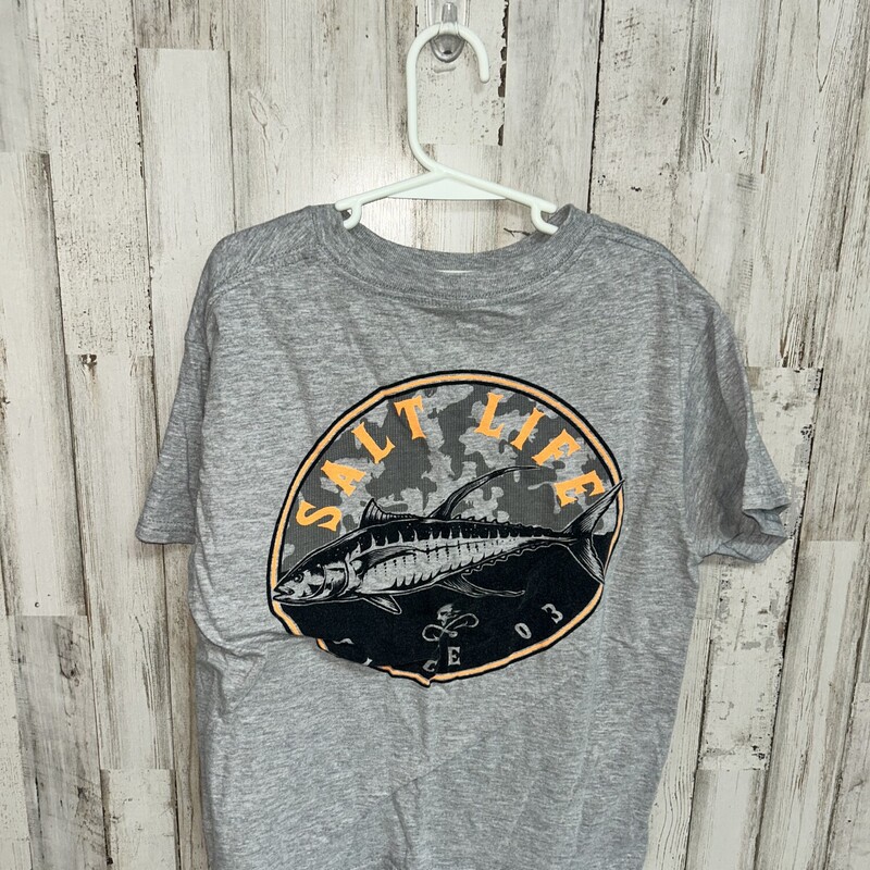 6/7 Grey Fish Logo Tee, Grey, Size: Boy 5-8