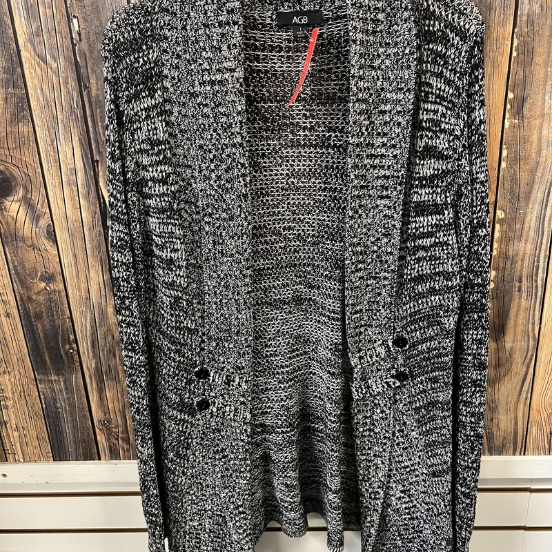 Black White Buttonside Cardigan, Size: L