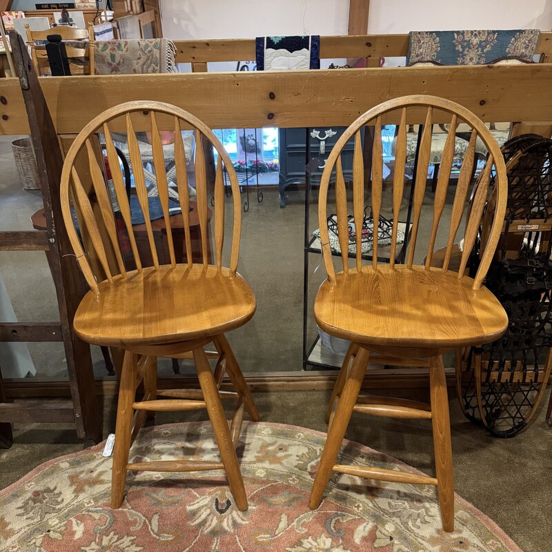 Pr Oak Swivel Stools