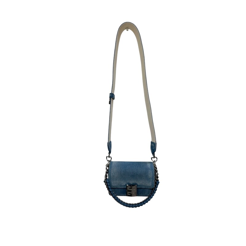 Givenchy 4G Chain Top Handle Bag 4G Canvas Small Denim<br />
<br />
Code: EF A 0232<br />
<br />
Dimensions:  6.5 L x 5H<br />
<br />
In excellent condition.<br />
<br />
Does not come with the original dust bag or box.