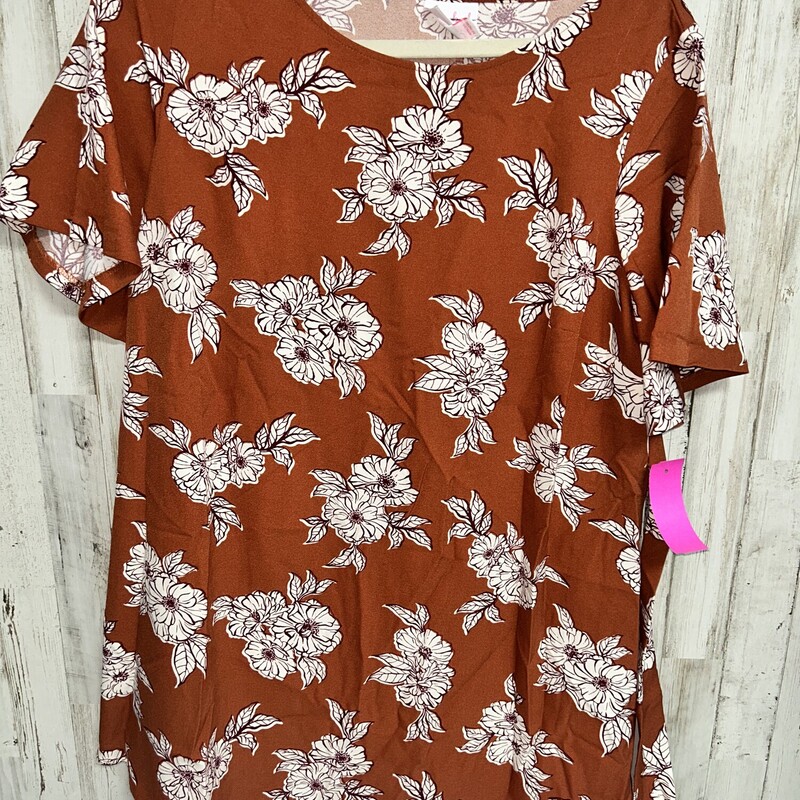 S Orange Floral Print Top