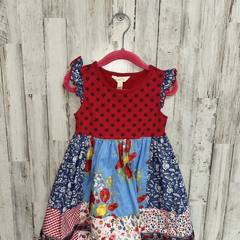 4 Red Star Patchwork Dres, Red, Size: Girl 4T