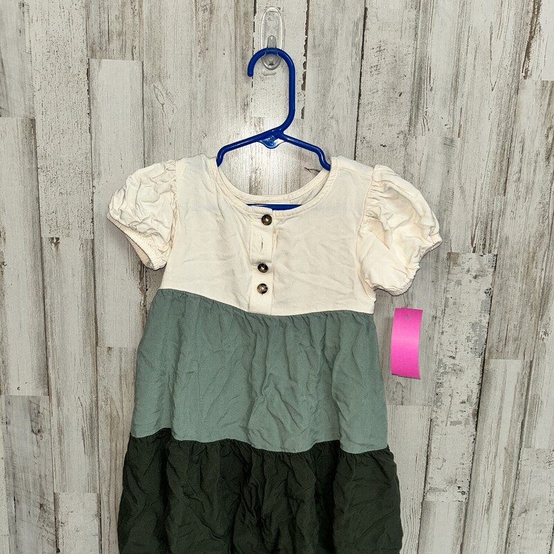 3T Green Tier Button Dres, Green, Size: Girl 3T