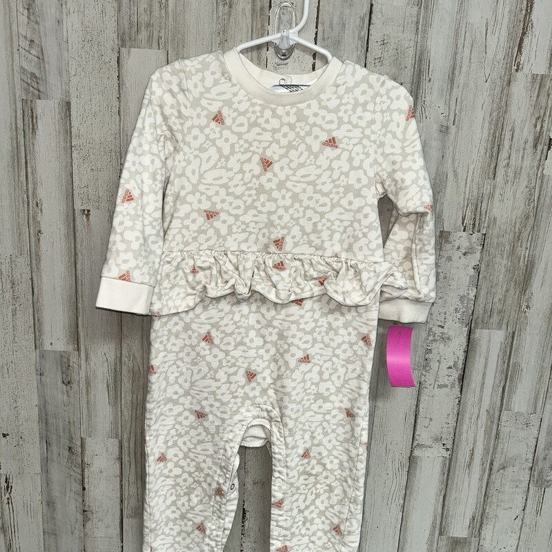 24M Floral Logo Romper, Tan, Size: Girl 18-24